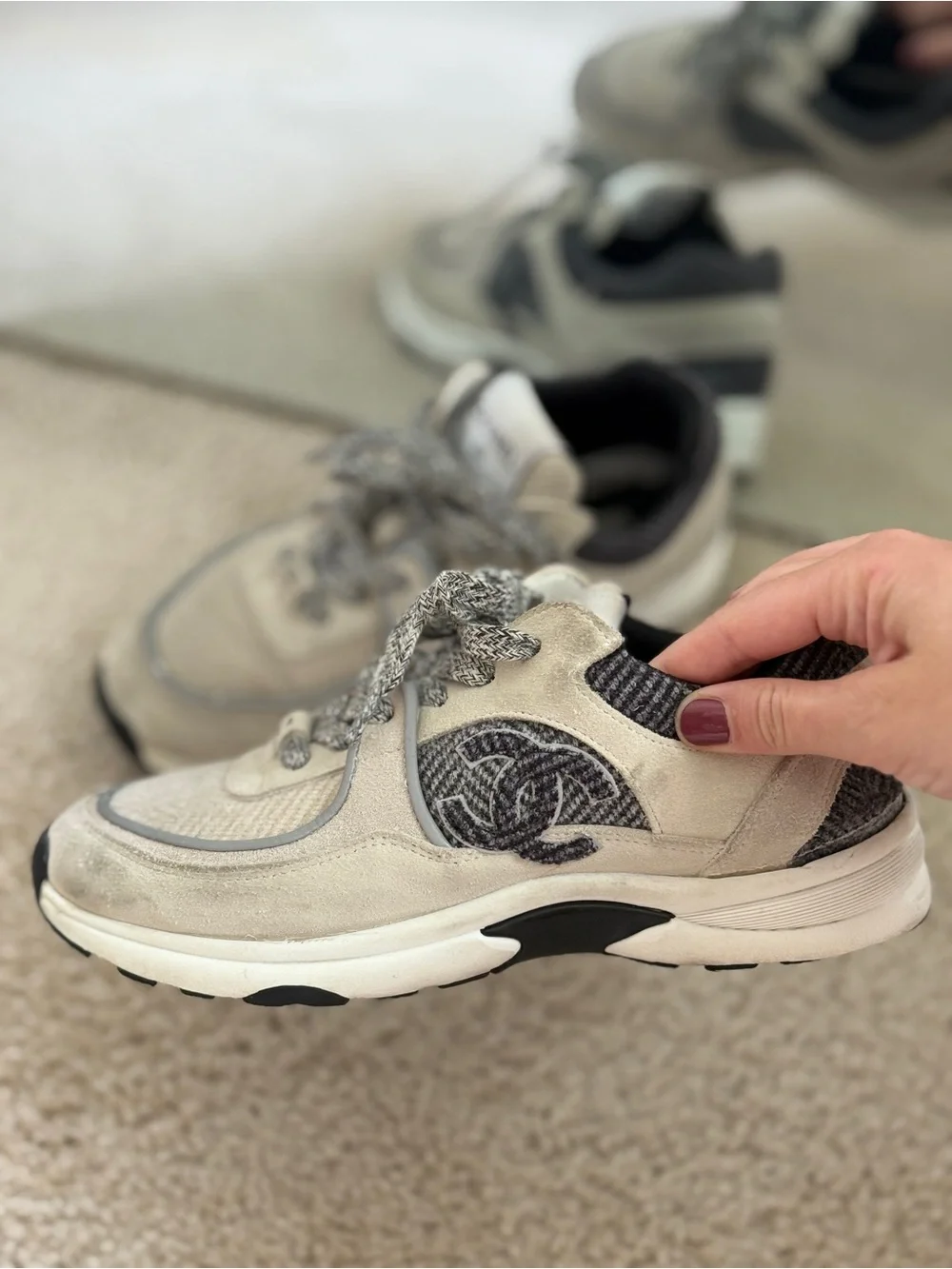 CHANEL Sneaker Gray Tweed Low Top 38
